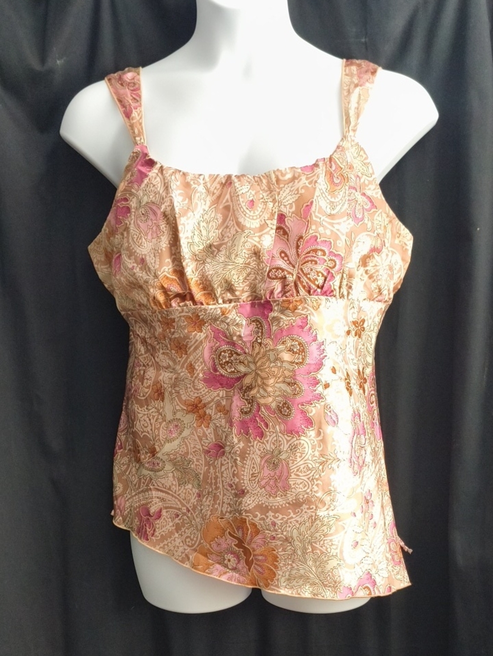 Fashion Bug Pink and Tan Satin Paisley Camisole #0081